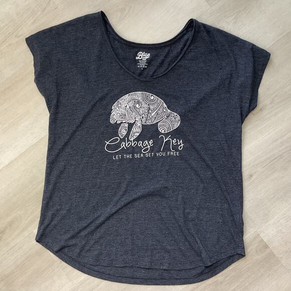 Blue 84 Cabbage Key Florida Printed Manatee tee Large - Picture 1 of 7